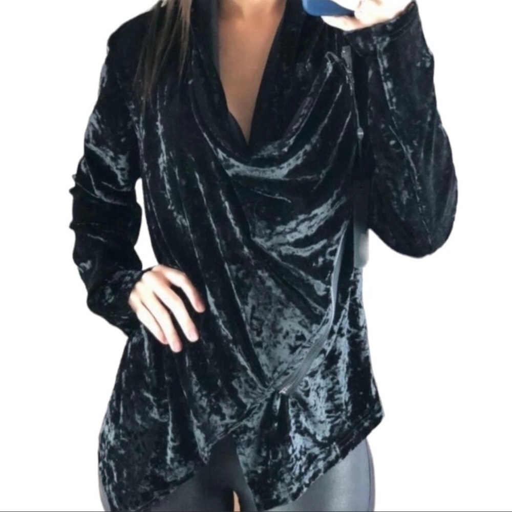 Blank NYC Crushed Velvet Moto Jacket | Draped Zip Up Blazer | Size S
